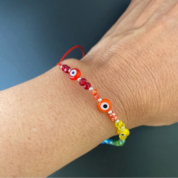 925 Sterling Silver Red Thread Eye Adjustable Bracelet Good Luck Pulsera - Picture 2 of 14